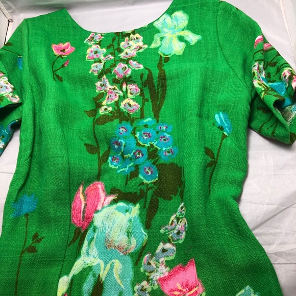 Vintage Green Floral Linen Sheath Dress S/M - Picture 4 of 8